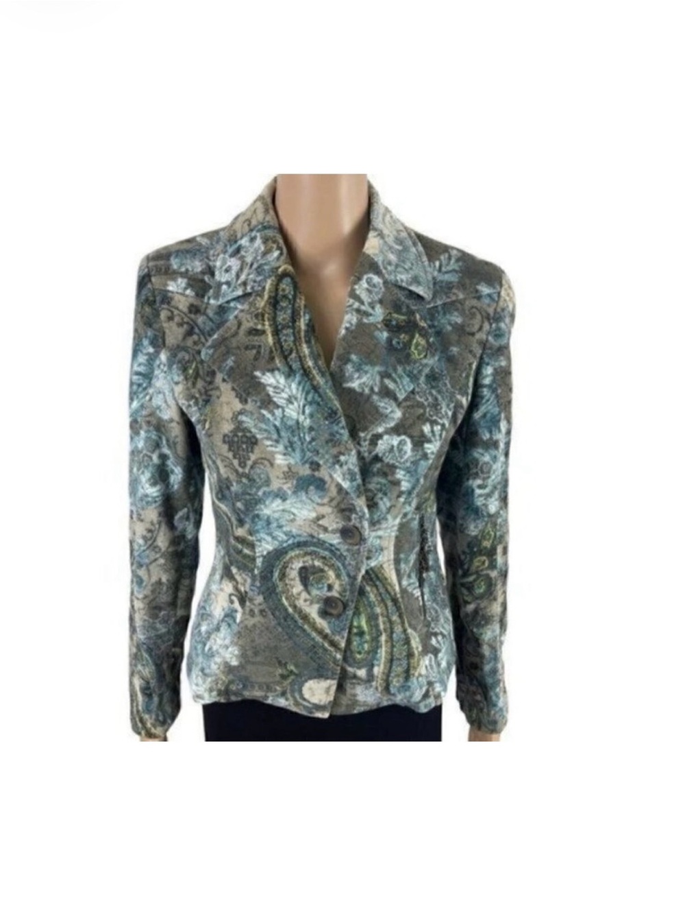 Javier Simorra Barcelona floral paisley blazer jacket lined shoulder pads size 4